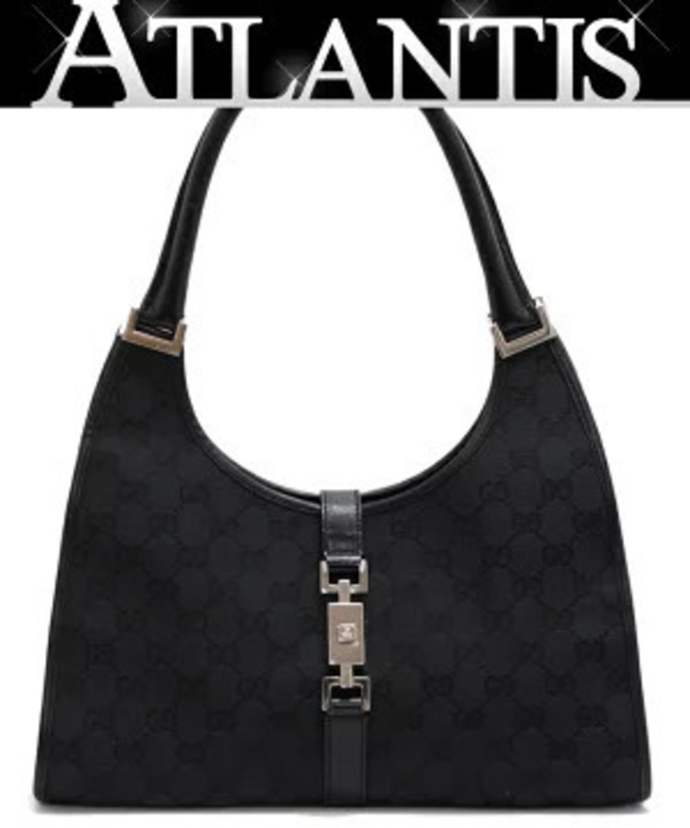 Gucci Jackie Handbag GG Black Leather x Canvas